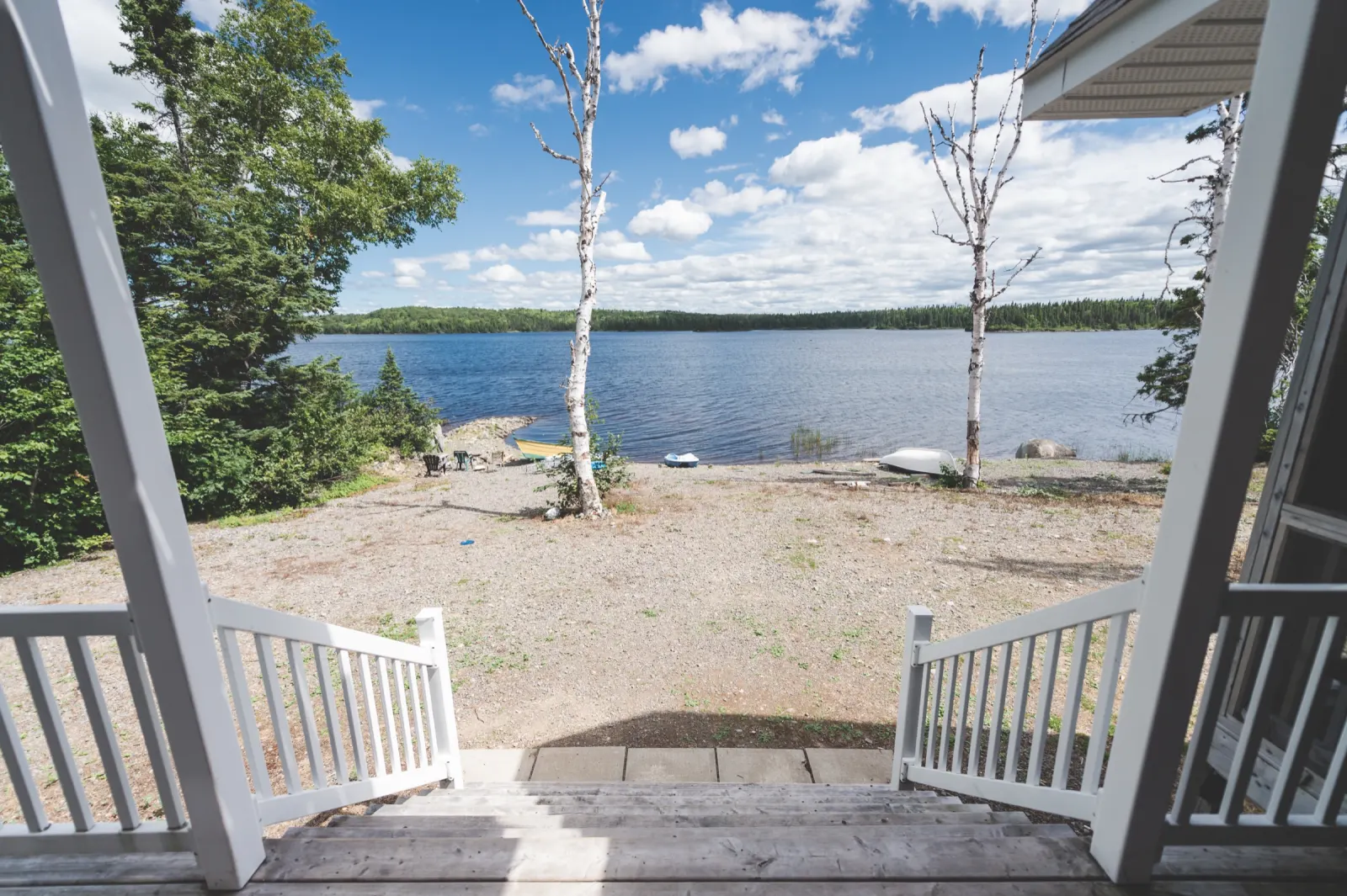 The view from the front steps over Monroe's Pond